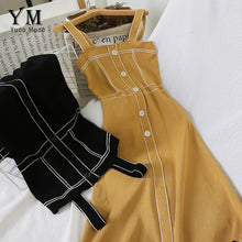 Load image into Gallery viewer, YuooMuoo Elegant Buttons Bodycon Dress Good Summer Women Tank Dress 2019 Slim Long Knitted Dress Black Yellow Ladies Dresses