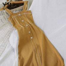 Load image into Gallery viewer, YuooMuoo Elegant Buttons Bodycon Dress Good Summer Women Tank Dress 2019 Slim Long Knitted Dress Black Yellow Ladies Dresses