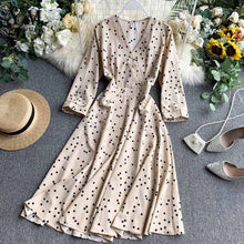 Load image into Gallery viewer, YuooMuoo Vintage Autumn V Neck Polka Dot Print Dress Women Elegant A Line Midi Dress Korean Fashion Long Sleeve Dress Vestido