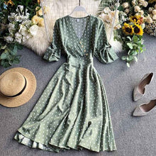 Load image into Gallery viewer, YuooMuoo Vintage Autumn V Neck Polka Dot Print Dress Women Elegant A Line Midi Dress Korean Fashion Long Sleeve Dress Vestido