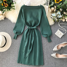 Load image into Gallery viewer, YuooMuoo Good Quality Comfy Elegant Knitted Sweater Women Dress 2019 Ladies Bandage Party Dress Autumn Green Midi Dress Vestidos