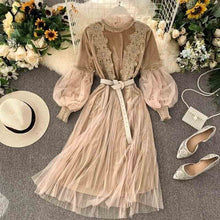 Load image into Gallery viewer, YuooMuoo Romantic Women Lace Pink Party Dress 2019 Autumn Winter Elegant Long Lantern Sleeve Gothic Dress Vintage A Line Midi Dress Sashes