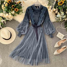 Load image into Gallery viewer, YuooMuoo Romantic Women Lace Pink Party Dress 2019 Autumn Winter Elegant Long Lantern Sleeve Gothic Dress Vintage A Line Midi Dress Sashes