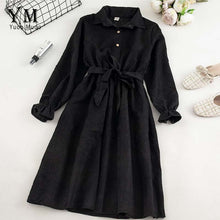 Load image into Gallery viewer, YuooMuoo Autumn Dress Women Turn Down Collar Long Flare Sleeve Sashes High Waist Female Dress Solid Vintage Shirt Dress Vestidos