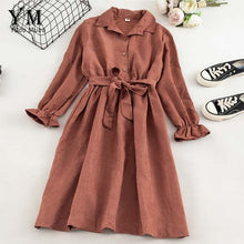 Load image into Gallery viewer, YuooMuoo Autumn Dress Women Turn Down Collar Long Flare Sleeve Sashes High Waist Female Dress Solid Vintage Shirt Dress Vestidos