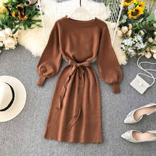Load image into Gallery viewer, YuooMuoo Good Quality Comfy Elegant Knitted Sweater Women Dress 2019 Ladies Bandage Party Dress Autumn Green Midi Dress Vestidos