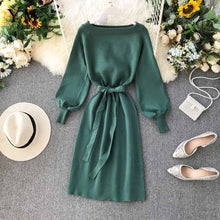 Load image into Gallery viewer, YuooMuoo Good Quality Comfy Elegant Knitted Sweater Women Dress 2019 Ladies Bandage Party Dress Autumn Green Midi Dress Vestidos