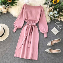 Load image into Gallery viewer, YuooMuoo Good Quality Comfy Elegant Knitted Sweater Women Dress 2019 Ladies Bandage Party Dress Autumn Green Midi Dress Vestidos