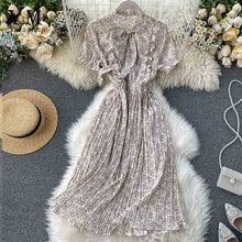 Load image into Gallery viewer, YuooMuoo Women Bow Neck Chiffon Dress Summer Flower Print Pleated Dress Female Short Sleeve Vintage Ruffle Midi Dress Vestidos
