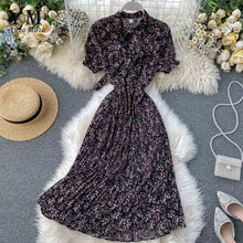 Load image into Gallery viewer, YuooMuoo Women Bow Neck Chiffon Dress Summer Flower Print Pleated Dress Female Short Sleeve Vintage Ruffle Midi Dress Vestidos