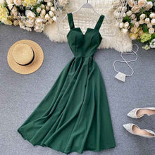 Load image into Gallery viewer, YuooMuoo 2020 Brand Design V-neck Vintage Back Bandage Dress Women Summer Elegant Big Swing Long Party Dress Fashion Green Dress