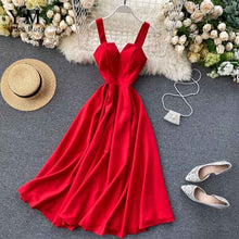 Load image into Gallery viewer, YuooMuoo 2020 Brand Design V-neck Vintage Back Bandage Dress Women Summer Elegant Big Swing Long Party Dress Fashion Green Dress