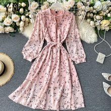 Load image into Gallery viewer, YuooMuoo Summer Korean Chiffon Dress 2020 Elegant Ladies Vintage Long Dress Chic Floral Print Long Sleeve Bandage Dress Vestidos