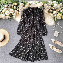 Load image into Gallery viewer, YuooMuoo Summer Korean Chiffon Dress 2020 Elegant Ladies Vintage Long Dress Chic Floral Print Long Sleeve Bandage Dress Vestidos