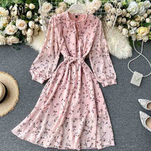 Load image into Gallery viewer, YuooMuoo Summer Korean Chiffon Dress 2020 Elegant Ladies Vintage Long Dress Chic Floral Print Long Sleeve Bandage Dress Vestidos