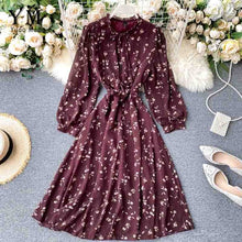 Load image into Gallery viewer, YuooMuoo Summer Korean Chiffon Dress 2020 Elegant Ladies Vintage Long Dress Chic Floral Print Long Sleeve Bandage Dress Vestidos
