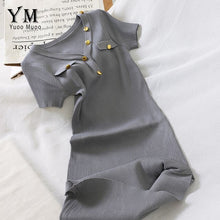 Load image into Gallery viewer, YuooMuoo Elegant Buttons V Neck Knitted Bodycon Dress 2020 Summer Women Basic Korean Black Midi Dress Chic Ladies Office Dresses
