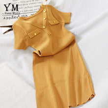 Load image into Gallery viewer, YuooMuoo Elegant Buttons V Neck Knitted Bodycon Dress 2020 Summer Women Basic Korean Black Midi Dress Chic Ladies Office Dresses