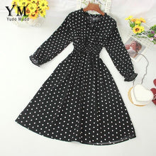 Load image into Gallery viewer, YuooMuoo Polka Dot Shirt Dress Bow Bandage Long Sleeve A Line Dress 2019 Autumn Chic Sweet Women Dress Knee-length Vestidos