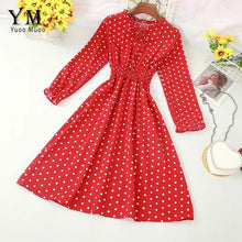 Load image into Gallery viewer, YuooMuoo Polka Dot Shirt Dress Bow Bandage Long Sleeve A Line Dress 2019 Autumn Chic Sweet Women Dress Knee-length Vestidos