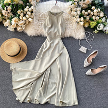 Load image into Gallery viewer, YuooMuoo Women Summer Halter Sleeveless Long Dress Female Split Slim Waist Maxi Dress Ladies Solid A-line Party Dress Vestidos