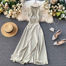 Load image into Gallery viewer, YuooMuoo Women Summer Halter Sleeveless Long Dress Female Split Slim Waist Maxi Dress Ladies Solid A-line Party Dress Vestidos