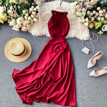 Load image into Gallery viewer, YuooMuoo Women Summer Halter Sleeveless Long Dress Female Split Slim Waist Maxi Dress Ladies Solid A-line Party Dress Vestidos