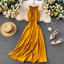 Load image into Gallery viewer, YuooMuoo Women Summer Halter Sleeveless Long Dress Female Split Slim Waist Maxi Dress Ladies Solid A-line Party Dress Vestidos