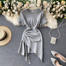 Load image into Gallery viewer, YuooMuoo Ins Fashion Irregular Mini Ruched Dress Summer High Waist Slim Short T Shirt Dress Women Sexy Bodycon Dress Vestidos