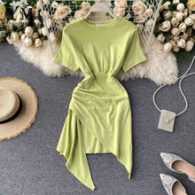 Load image into Gallery viewer, YuooMuoo Ins Fashion Irregular Mini Ruched Dress Summer High Waist Slim Short T Shirt Dress Women Sexy Bodycon Dress Vestidos