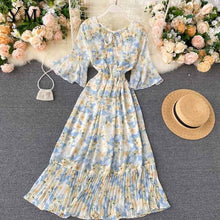 Load image into Gallery viewer, YuooMuoo Romantic Women Chiffon Pink Long Dress 2020 Summer Elegant Floral Print Bohemian Holiday Maxi Dress Beach Pleated Dress