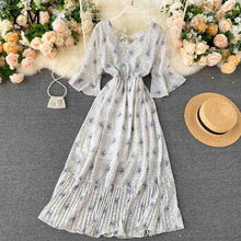 Load image into Gallery viewer, YuooMuoo Romantic Women Chiffon Pink Long Dress 2020 Summer Elegant Floral Print Bohemian Holiday Maxi Dress Beach Pleated Dress