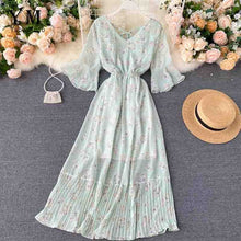 Load image into Gallery viewer, YuooMuoo Romantic Women Chiffon Pink Long Dress 2020 Summer Elegant Floral Print Bohemian Holiday Maxi Dress Beach Pleated Dress