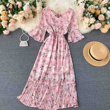 Load image into Gallery viewer, YuooMuoo Romantic Women Chiffon Pink Long Dress 2020 Summer Elegant Floral Print Bohemian Holiday Maxi Dress Beach Pleated Dress