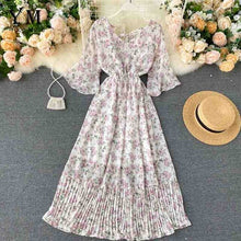 Load image into Gallery viewer, YuooMuoo Romantic Women Chiffon Pink Long Dress 2020 Summer Elegant Floral Print Bohemian Holiday Maxi Dress Beach Pleated Dress