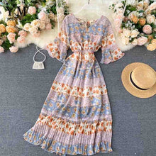 Load image into Gallery viewer, YuooMuoo Romantic Women Chiffon Pink Long Dress 2020 Summer Elegant Floral Print Bohemian Holiday Maxi Dress Beach Pleated Dress