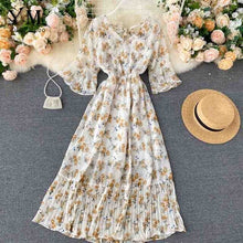 Load image into Gallery viewer, YuooMuoo Romantic Women Chiffon Pink Long Dress 2020 Summer Elegant Floral Print Bohemian Holiday Maxi Dress Beach Pleated Dress