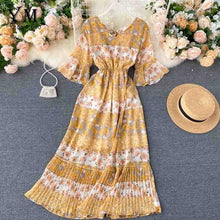 Load image into Gallery viewer, YuooMuoo Romantic Women Chiffon Pink Long Dress 2020 Summer Elegant Floral Print Bohemian Holiday Maxi Dress Beach Pleated Dress