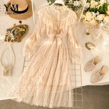 Load image into Gallery viewer, YuooMuoo Chic Romantic Pink Lace Dress Women Star Fashion Bling Bling Ruffle Long Party Dress Spring Mesh Patchwork Ladies Dress
