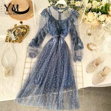 Load image into Gallery viewer, YuooMuoo Chic Romantic Pink Lace Dress Women Star Fashion Bling Bling Ruffle Long Party Dress Spring Mesh Patchwork Ladies Dress