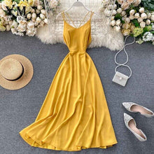 Load image into Gallery viewer, YuooMuoo Women Sleeveless Summer Dress Backless High Waist Vacation Beach Dress Streetwear Tunic Ladies V-neck Long Party Dress