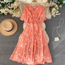 Load image into Gallery viewer, YuooMuoo Romantic Heart Print Summer Dress Women 2020 V Neck Elegant High Waist Long Bandage Dress Ladies Fashion Party Dresses