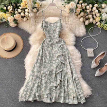 Load image into Gallery viewer, YuooMuoo Women Summer Spaghetti Strap Long Dress Female Ruffled Slim Waist Maxi Dress Flower Print Irregular Holiday Dresses