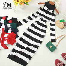Load image into Gallery viewer, YuooMuoo Autumn Winter Women Turtleneck Sweater Dress Off Shoulder Striped Long Sleeve Ladies Dresses Halter Midi Knitted Dress