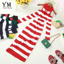 Load image into Gallery viewer, YuooMuoo Autumn Winter Women Turtleneck Sweater Dress Off Shoulder Striped Long Sleeve Ladies Dresses Halter Midi Knitted Dress