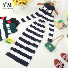 Load image into Gallery viewer, YuooMuoo Autumn Winter Women Turtleneck Sweater Dress Off Shoulder Striped Long Sleeve Ladies Dresses Halter Midi Knitted Dress