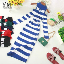 Load image into Gallery viewer, YuooMuoo Autumn Winter Women Turtleneck Sweater Dress Off Shoulder Striped Long Sleeve Ladies Dresses Halter Midi Knitted Dress