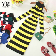 Load image into Gallery viewer, YuooMuoo Autumn Winter Women Turtleneck Sweater Dress Off Shoulder Striped Long Sleeve Ladies Dresses Halter Midi Knitted Dress