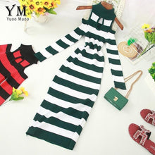 Load image into Gallery viewer, YuooMuoo Autumn Winter Women Turtleneck Sweater Dress Off Shoulder Striped Long Sleeve Ladies Dresses Halter Midi Knitted Dress