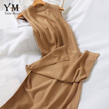 Load image into Gallery viewer, YuooMuoo 2019 Sleeveless Knitted Tank Dress Autumn Vintage Sweater Dress Women Elegant Split Midi Dress Retro Ladies Dresses